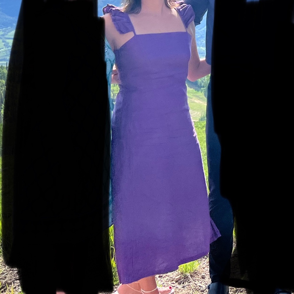 100% linen sleeveless purple dress with side slit
